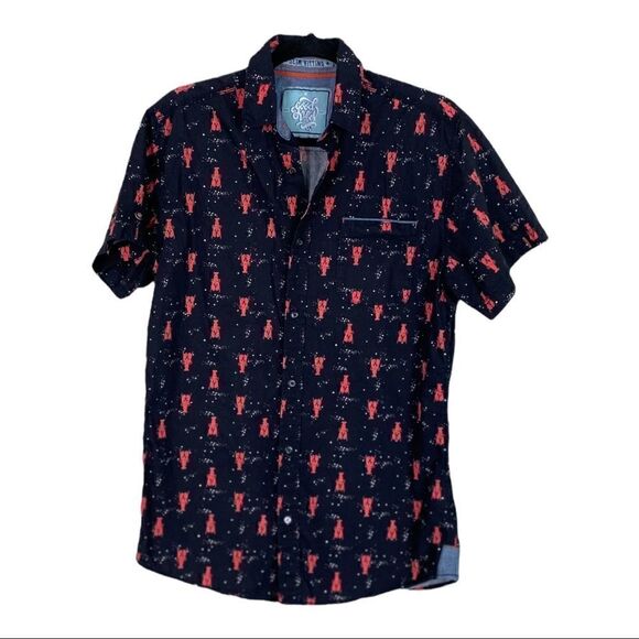 #157 GOOD VIBES slim fit lobster print button down - Picture 1 of 10